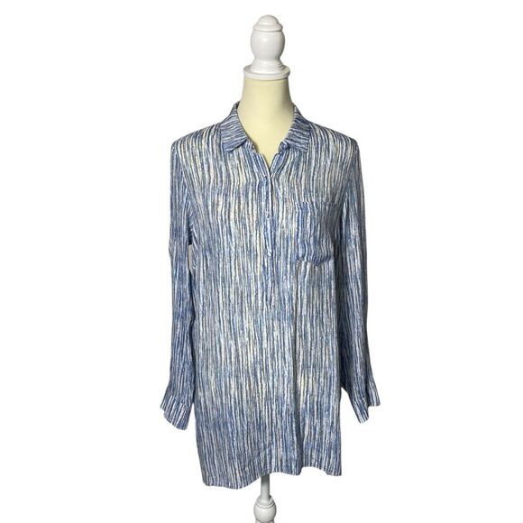 Nanette by Nanette Lapore Blue Striped Button Front Tunic Blouse Women's Size M - Picture 1 of 16